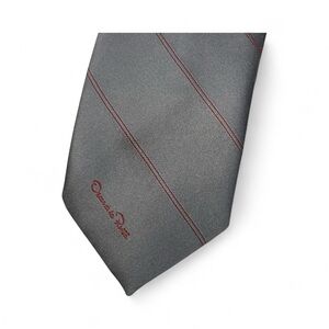Oscar de la Renta Charcoal and Burgundy Striped Tie